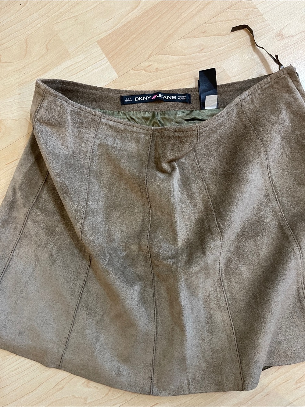 DKNY Olive-Tan Suede A-Line Skirt Fit as a Small